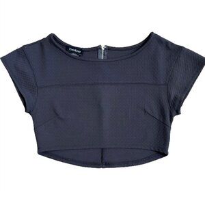 Bebe Charcoal Textured Knit Crop Top Zipper Back Stretch Short Sleeve Size XS